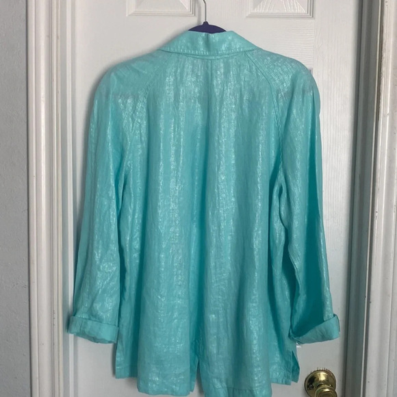 Elliott Lauren Open Jacket in Sky Blue 100%Linen Size 10 - Picture 6 of 12